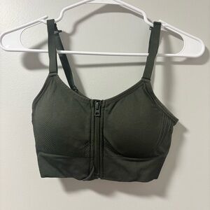 Athletic Works Women's Zip-Front Sports Bra - Dark Green Small